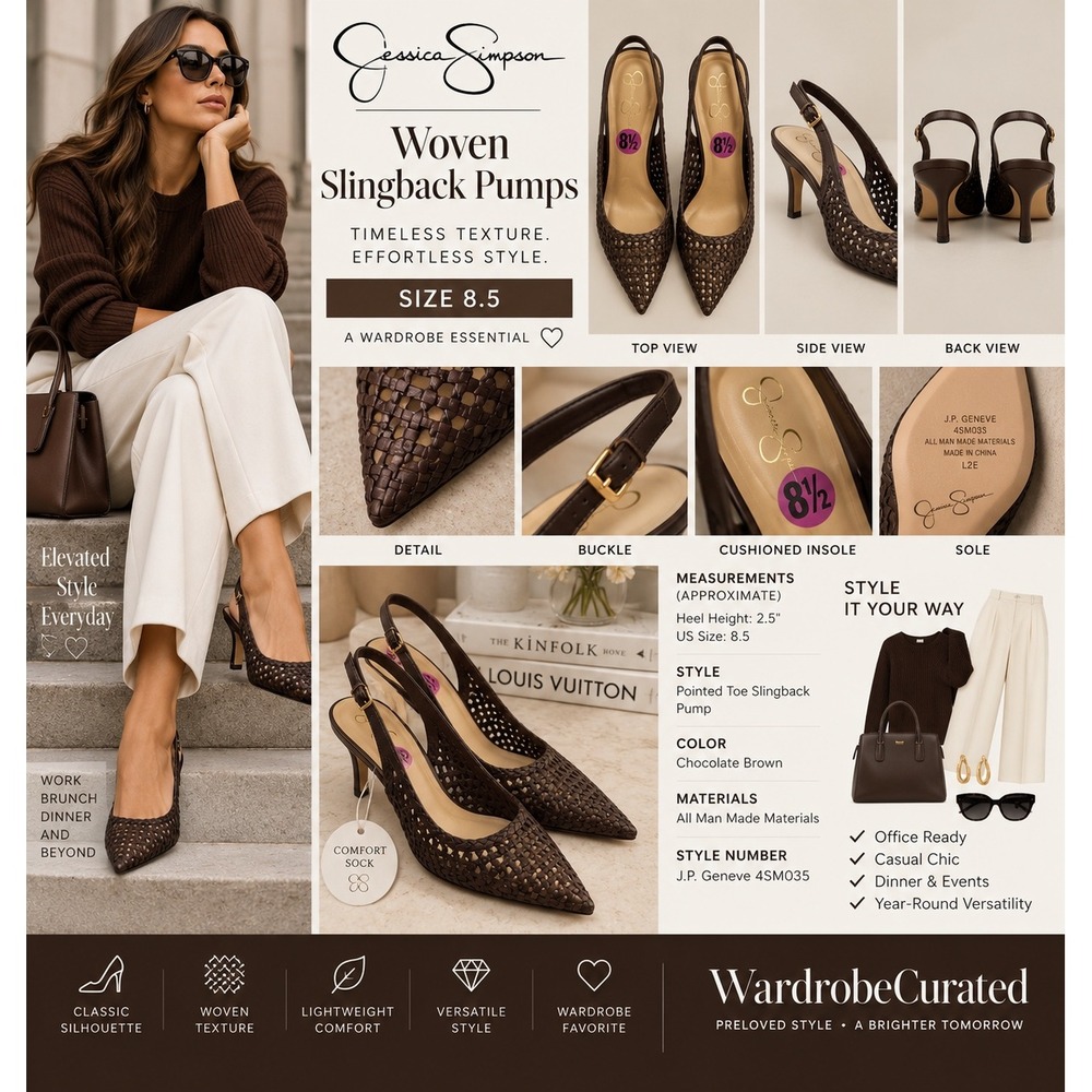 Jessica Simpson Womens 8.5 Brown Woven Slingback Pumps Pointed Toe Heels 4SM035